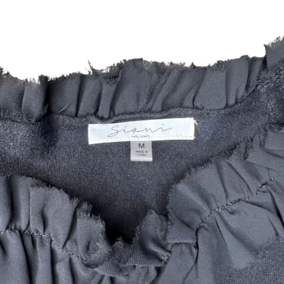 Sioni Women's Black Mixed Mesh & Ruffle Short Sleeve Blouse Size M - Picture 6 of 6